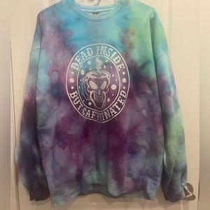 Hand Ice Dyed Dead Inside But Caffeinated Crewneck